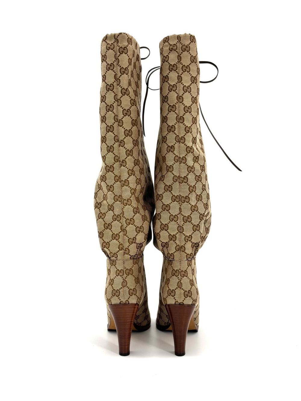 Gucci Lisa GG Monogram Knee High Pull On Heeled Boots 37 - Picture 4 of 8